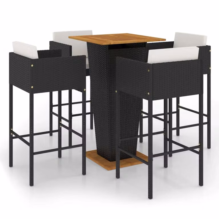 Set Bar da Giardino 5 pz con Cuscini in Polyrattan Nero