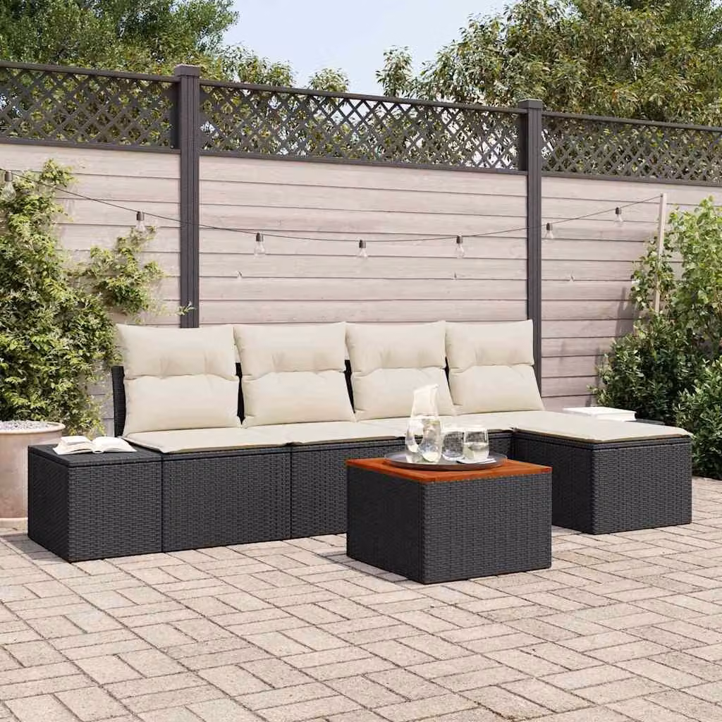 Maison Exclusive - Set da giardino composto da 6 pezzi. Divano e poltrone in rattan sintetico, colore nero e crema