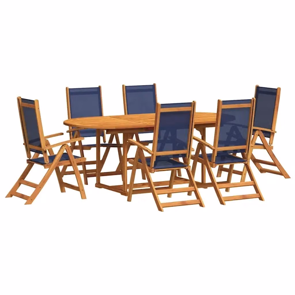 Set Pranzo da Giardino vidaXL in Legno di Acacia e Textilene, 7 Pezzi, Marrone e Blu – 2