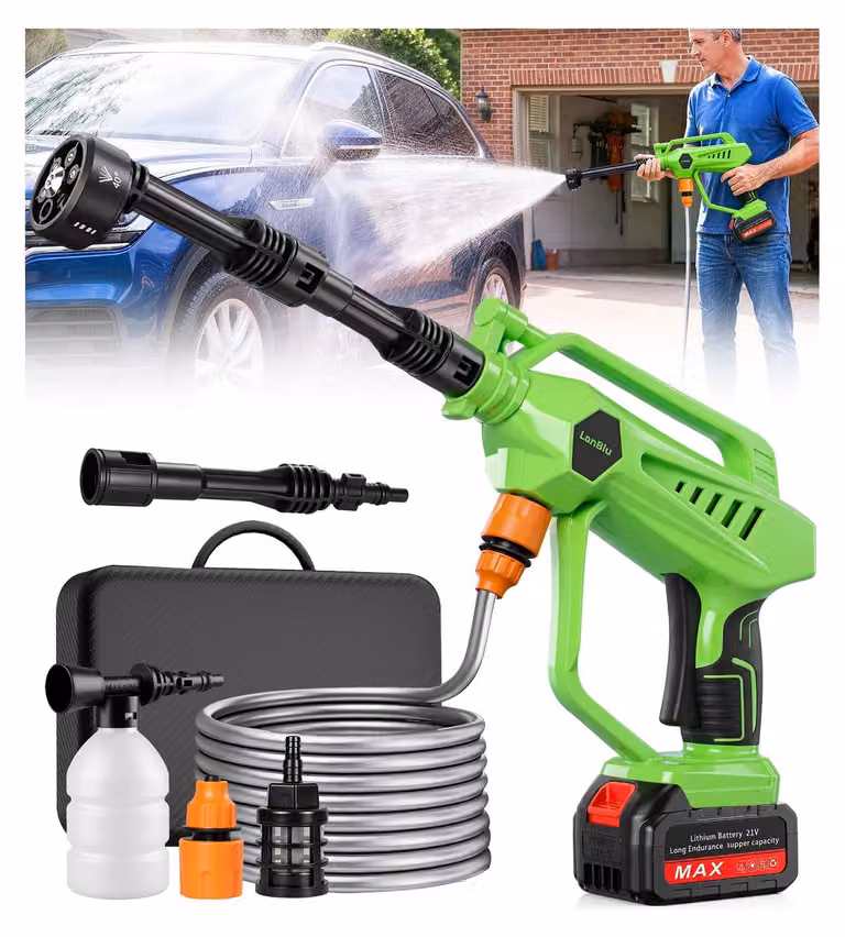 Idropulitrice a batteria, tubo da 5 metri, portatile, verde