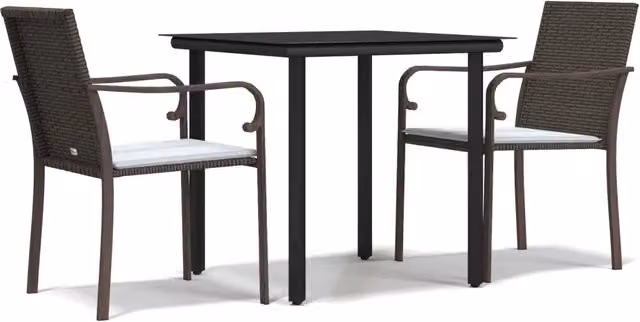 Set Pranzo da Giardino 3pz | Set Salotto da Giardino con Cuscini in Polyrattan e Acciaio