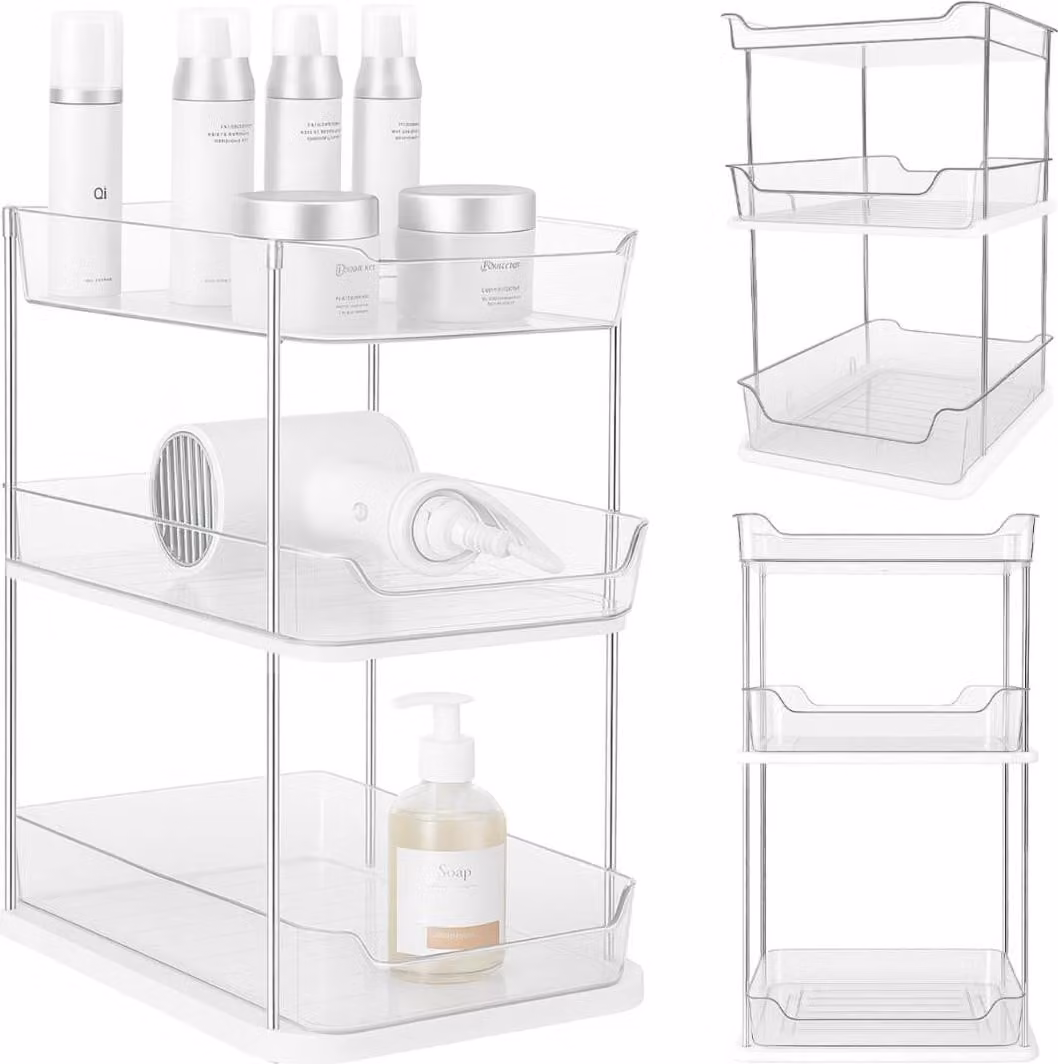 WELLHAUS Organizer a 3 livelli con cassetti - Contenitore per cucina e bagno, scaffale estraibile, scaffale in plastica, sistema di organizzazione