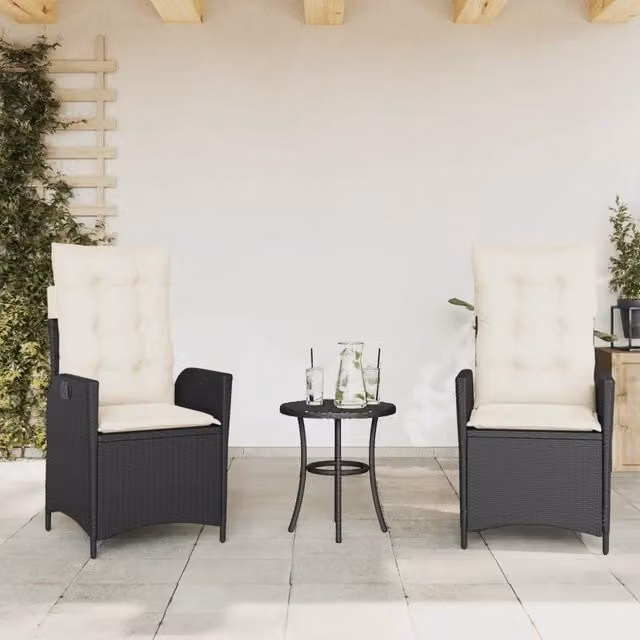Set di 2 sedie reclinabili da giardino con cuscini vidaXL in polyrattan nero e metallo