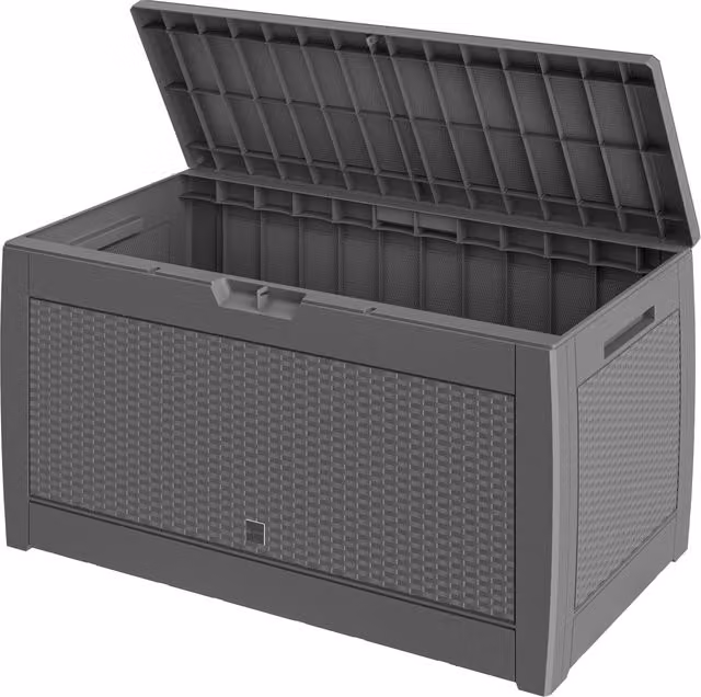 Baule da giardino Casaria® grigio con effetto rattan e ruote L/P/H: 119 x 48 x 60 cm