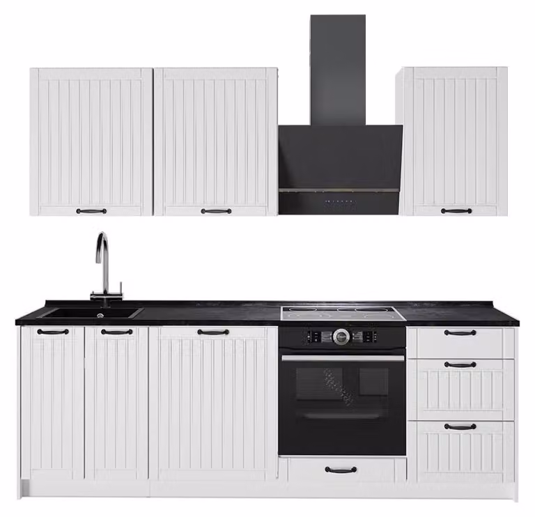 Cucina componibile Vicco Fame-Line Bianco rustico/Bianco 230 cm, PL Antracite, Model 64033