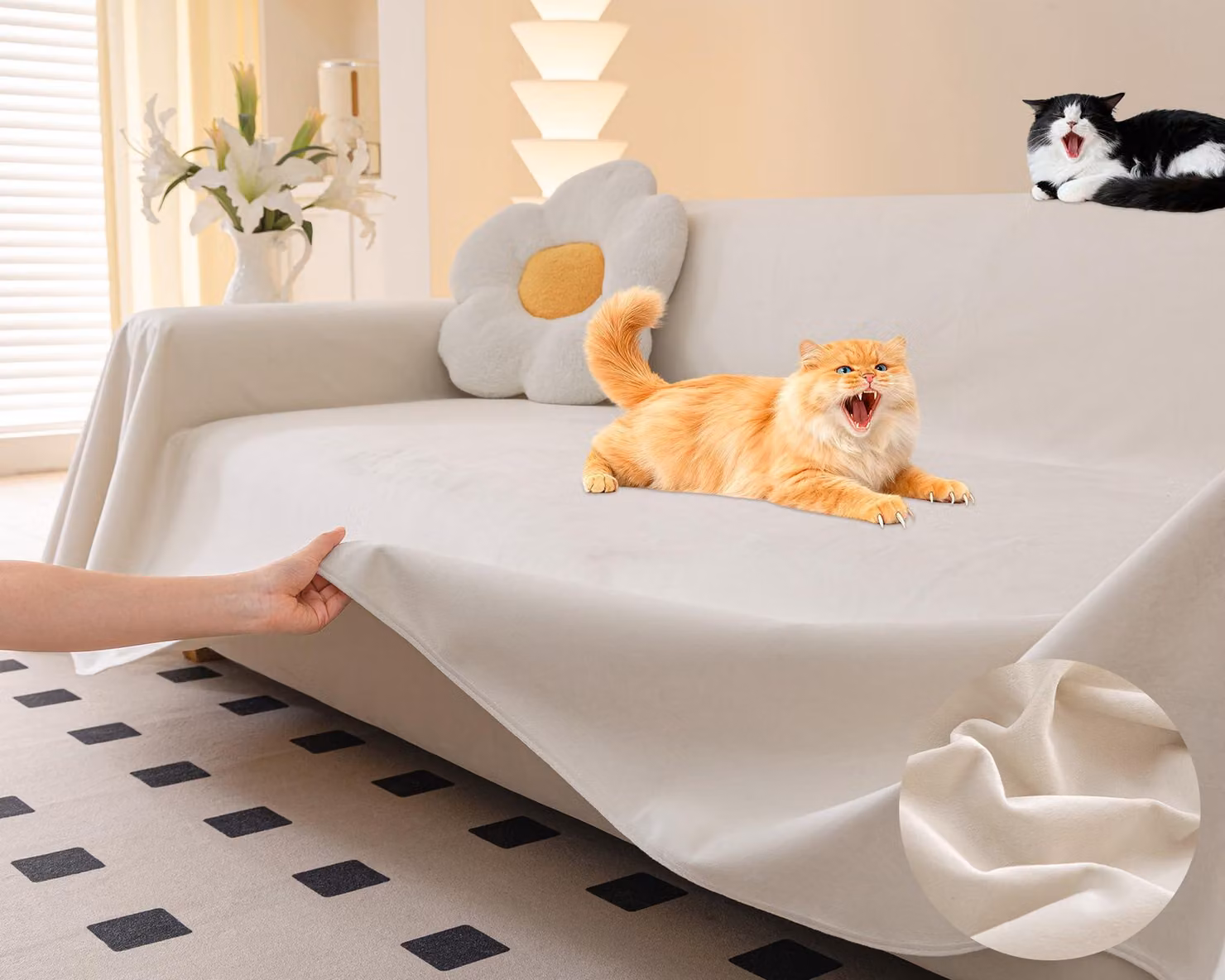 Copertura protettiva per divano, resistente ai graffi dei gatti, impermeabile, 340x180 cm, color beige