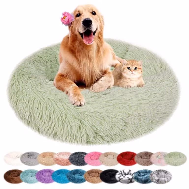 Cuccia per cani, forma rotonda, in peluche, lavabile, color verde chiaro, diametro 100 cm