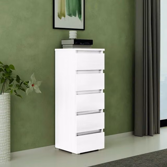 Cassettiera 5 cassetti 47x40x127h MONTATA colore bianco frassinato