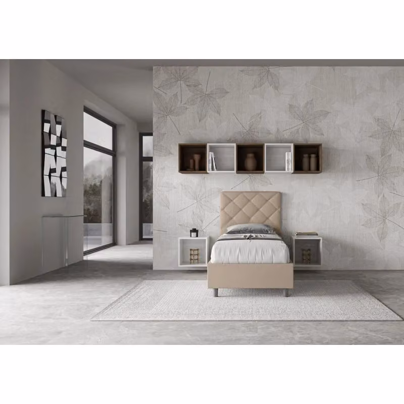 Letto singolo imbottito con contenitore Ityhome Priya in similpelle beige L/P/H: 90 x 200 cm – 2