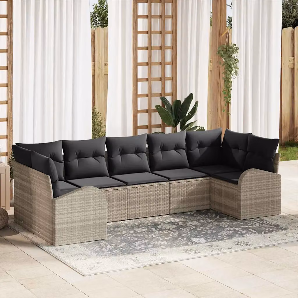 Set Divano da Giardino vidaXL a L 7 Posti in Rattan Grigio con Cuscini e Rivestimenti Rimovibili – 1