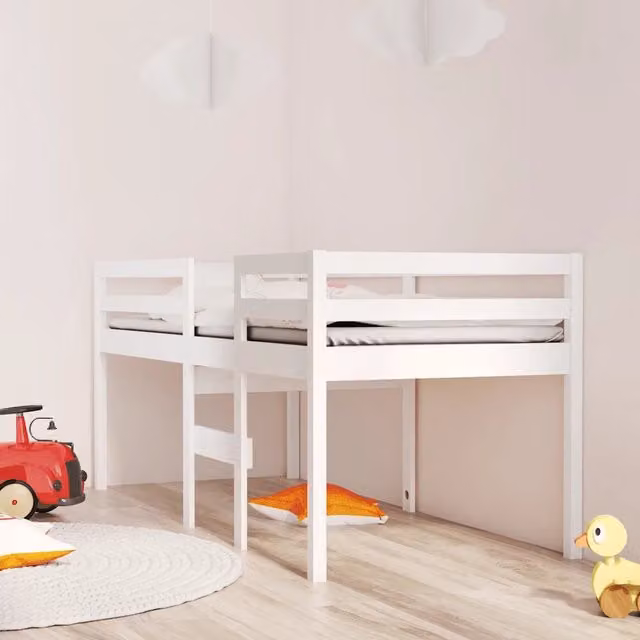 Letto a Soppalco Bianco 80x200 cm in Legno Massello di Pino 821610