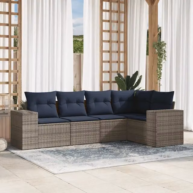 Set di Divani da Giardino a L vidaXL in Polyrattan Grigio con Cuscini e Rivestimenti Rimovibili – 1