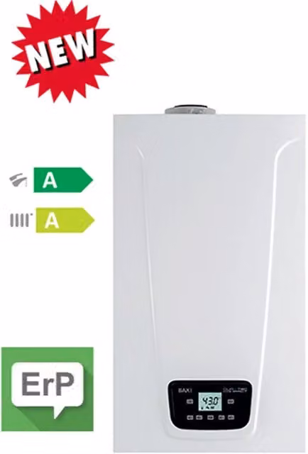 Caldaia a condensazione Baxi Duo-Tec Compact 24 KW metano con kit fumo incluso in colore bianco e acciaio inossidabile