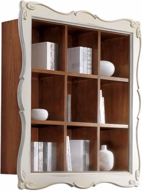 Libreria pensile a giorno Mobili 2G in legno stile shabby chic con 9 vani, bicolore bianco e marrone, H 151 x L 151 x P 36 cm