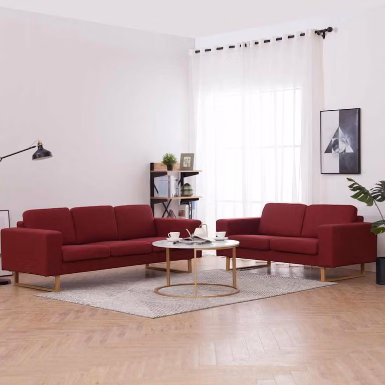 Set di divani vidaXL in tessuto rosso composto da un divano a 2 posti e un divano a 3 posti con struttura in legno massiccio e coperture rimovibili