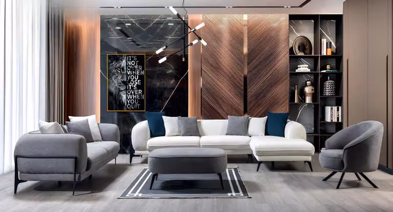 Weiß-Graue Sofas Designer Wohnzimmer Garnitur Ecksofa 3-Sitzer Sessel