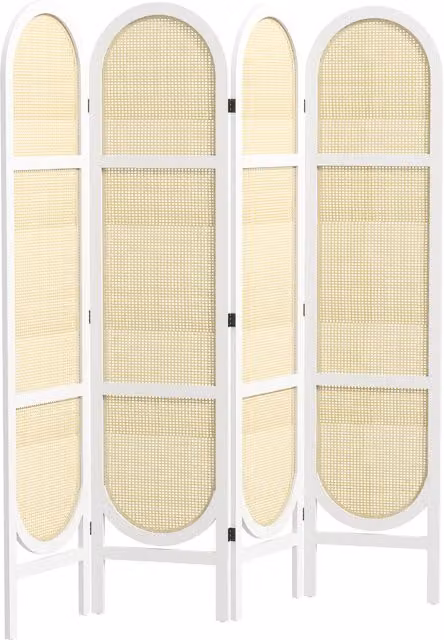 Paravento interno HOMCOM in legno a 4 pannelli con motivo geometrico intrecciato, bianco, H: 170 cm, L: 160 cm