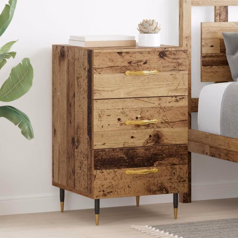 Armadio da notte vidaXL in legno vecchio e metallo, marrone e oro, L 40 cm x P 40 cm x H 66 cm