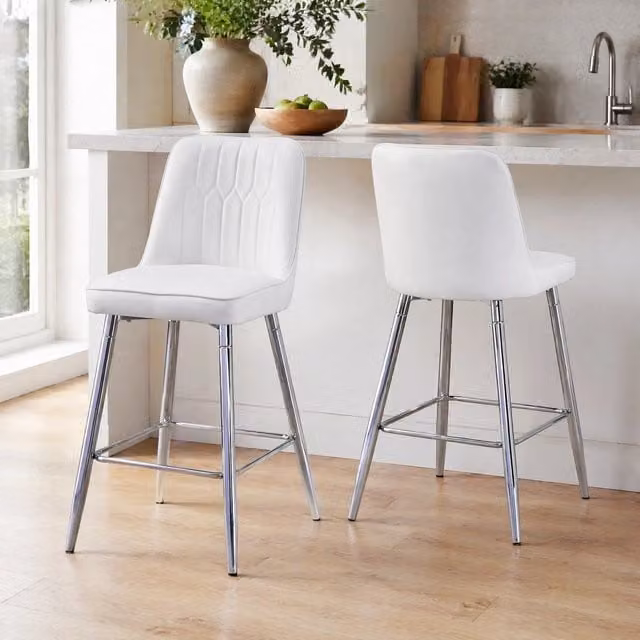 Set di 2 sgabelli da bar 100 cm bianchi e argento in PU