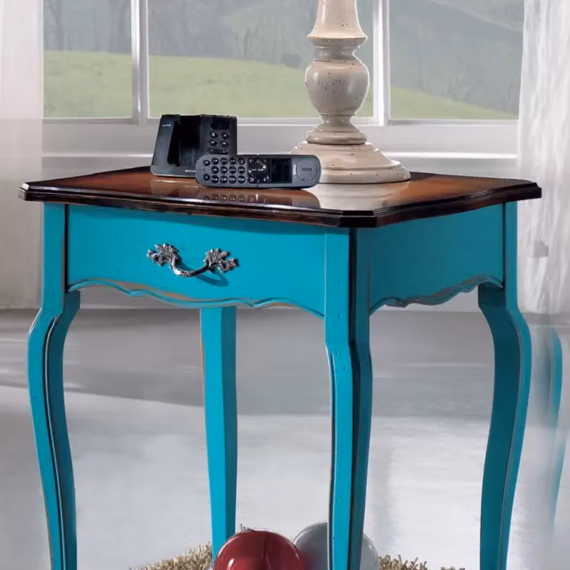 Consolle porta lampada in legno con 1 cassetto stile shabby chic bicolore azzurro e marrone Mobili 2G L/P/H: 52 x 52 x 78 cm – 4