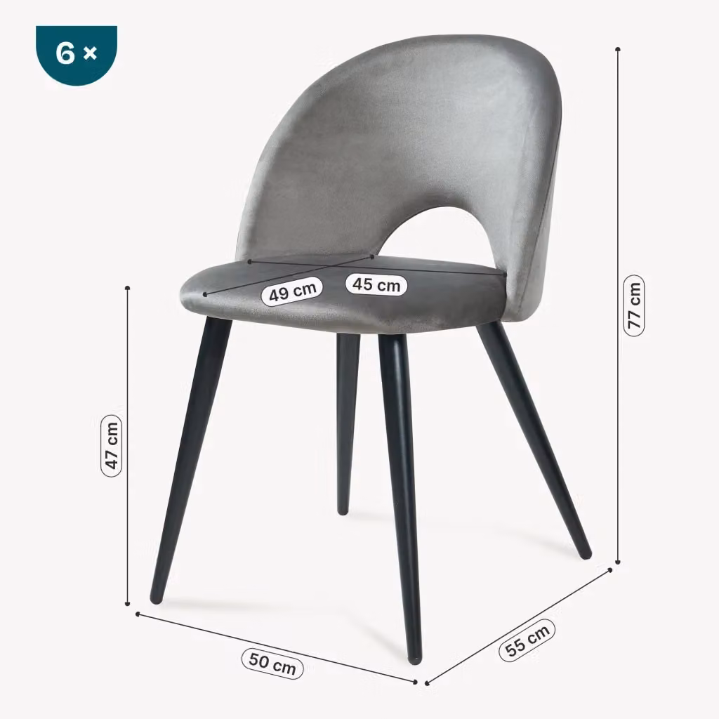 Set di 6 sedie da sala da pranzo Karijoki en.casa con rivestimento in velluto, colore grigio e nero – 2
