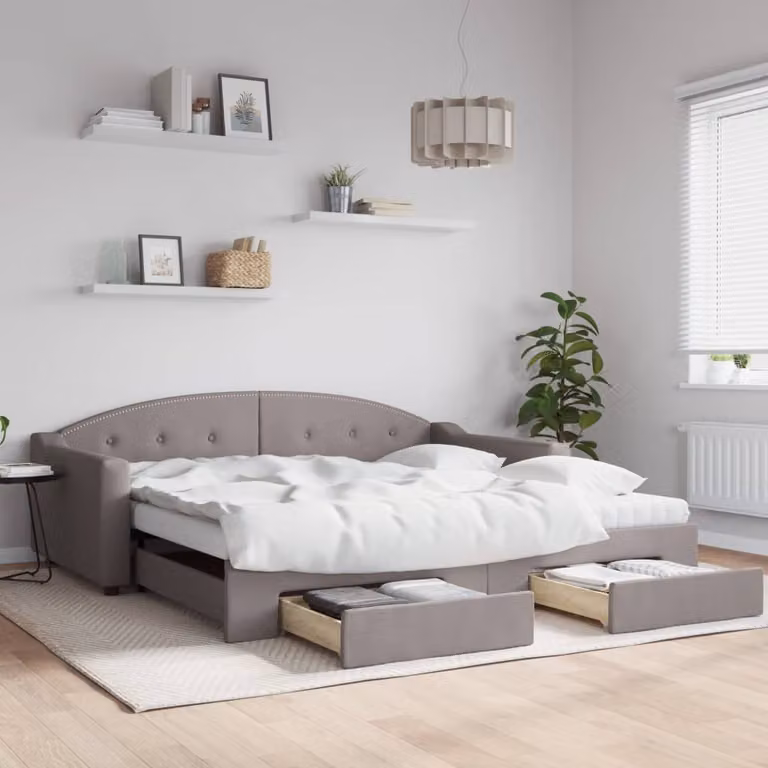 vidaXL Divano Letto Estraibile con Cassetti in Tessuto, Colore Beige/Grigio, L/P/H: 223 x 100 x 75 cm
