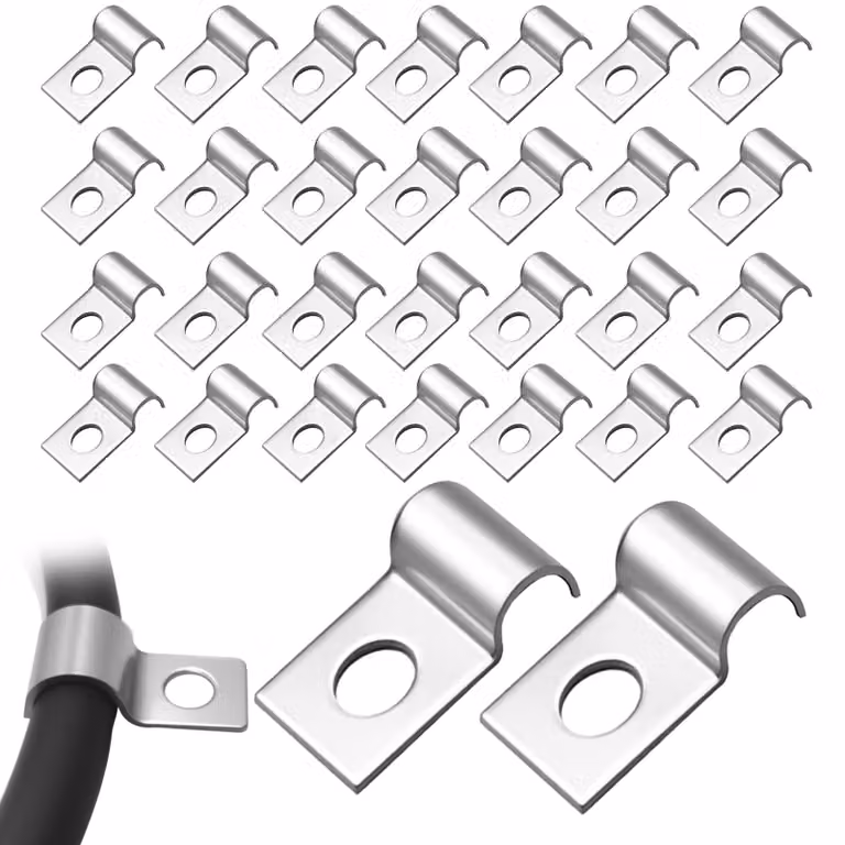 Confezione da 30 fascette a U in acciaio inossidabile, da 4 mm, per tubi/cavi con diametro da 4 a 5 mm