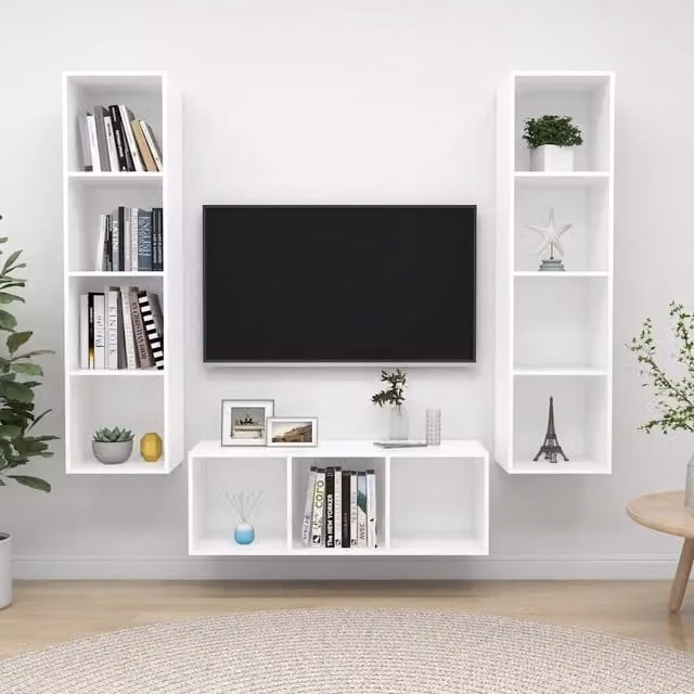 Set Mobili Porta TV 3 pz Bianco in Legno Multistrato 3079754
