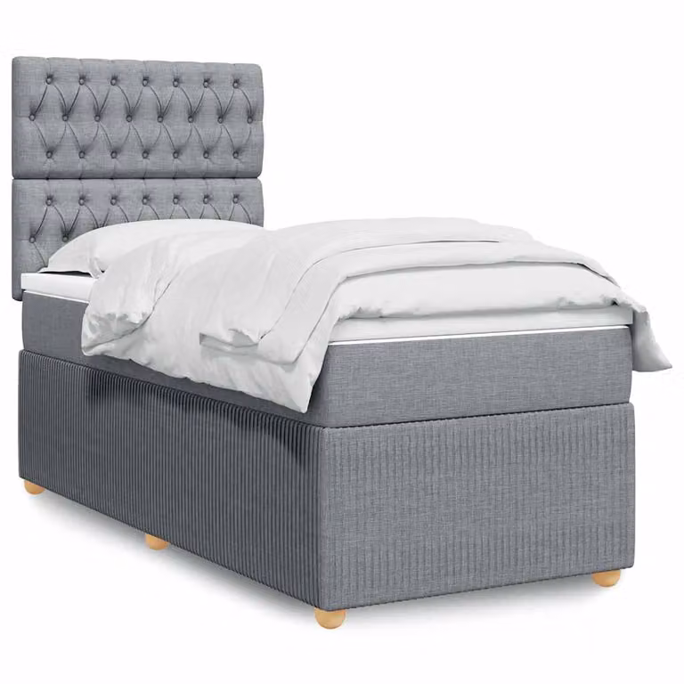 vidaXL Giroletto a Molle con Materasso Ibrido in Tessuto Grigio e Bianco, L/P/H: 90 x 190 cm