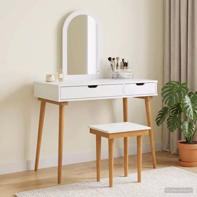 Set Tavolo da Trucco FAUSKE vidaXL 3 pz Bianco L/P/H: 100 x 50 x 143 cm