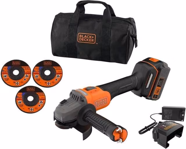Smerigliatrice angolare a batteria Black+Decker 18V con disco da 115 mm e 7500 giri/min