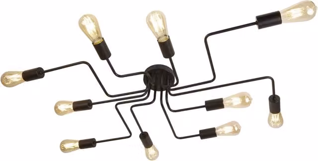 Plafoniera Industrial-Nordico Circuito Acciaio Nero 10 Luci E27