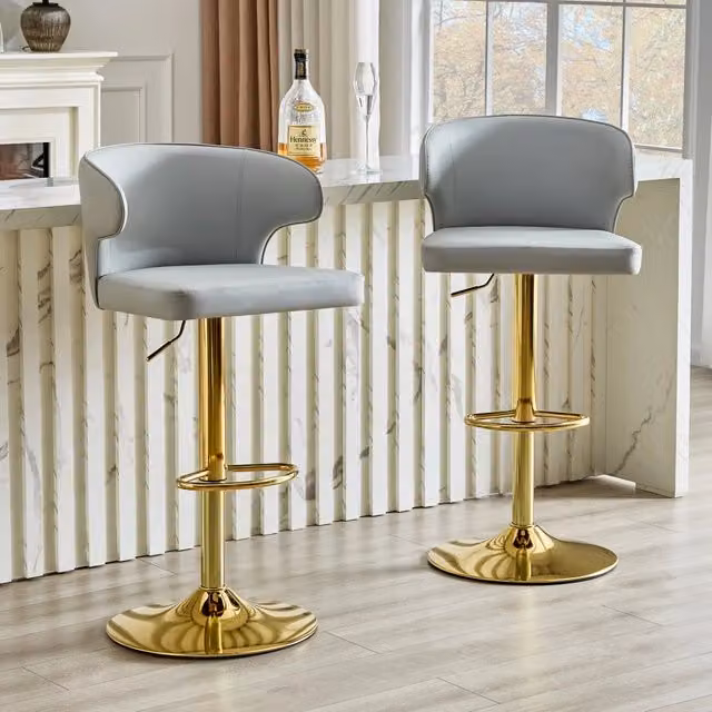 Set da 2 sgabelli bar REDOM girevoli a 360 gradi regolabili in ecopelle grigio chiaro