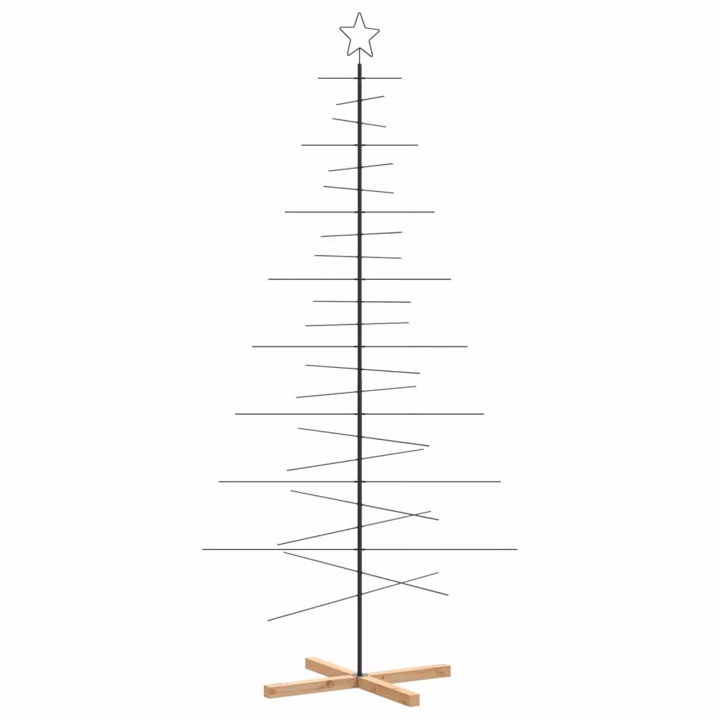 Albero di Natale in Metallo con Base in Legno Nero 210 cm