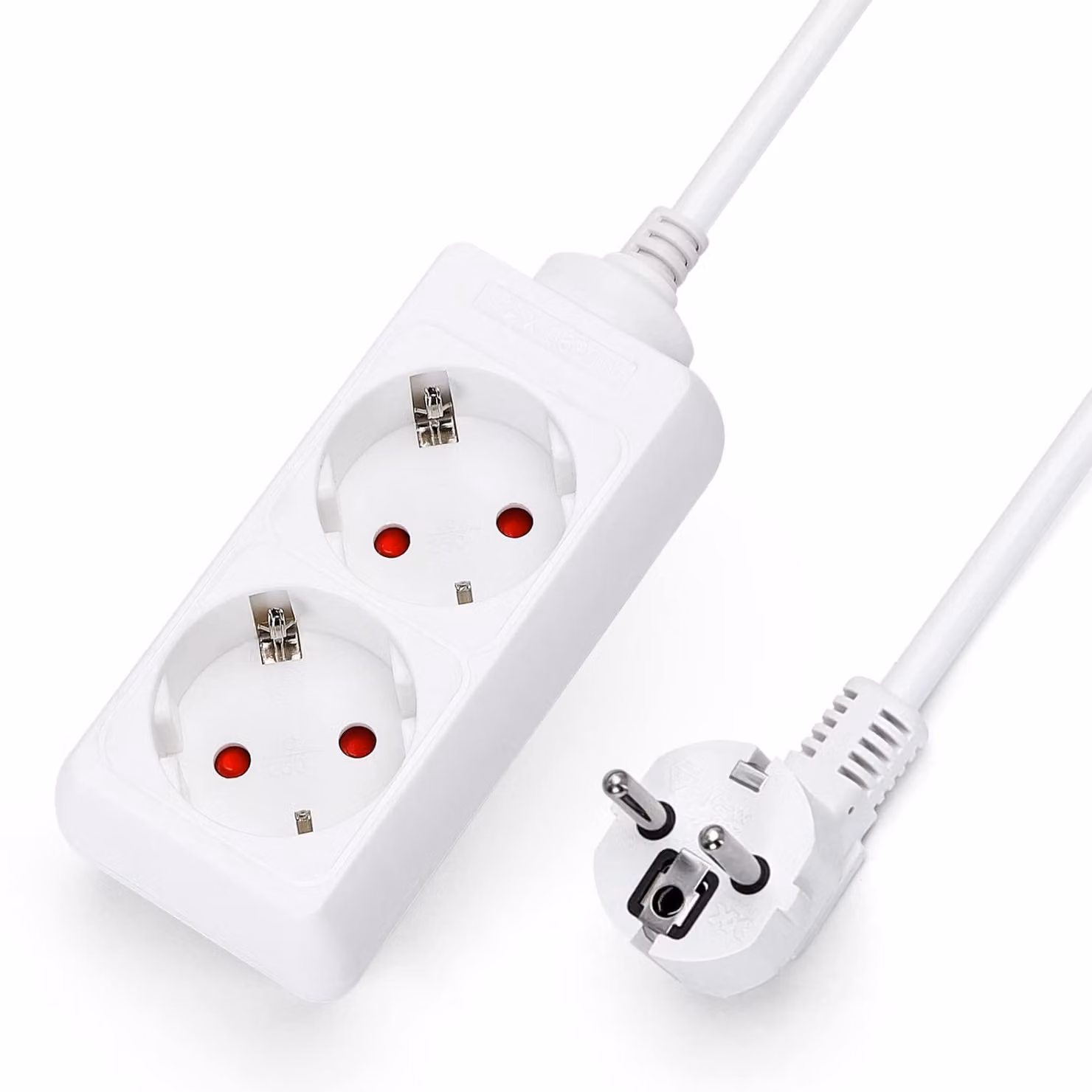 Multipresa Aigostar a 2 prese da tavolo con blocco di sicurezza per bambini, 3G1,5 mm², cavo da 3 m, bianco