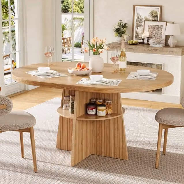 Tavolo da pranzo rotondo estensibile 110-150x110x77,5 cm in MDF naturale -