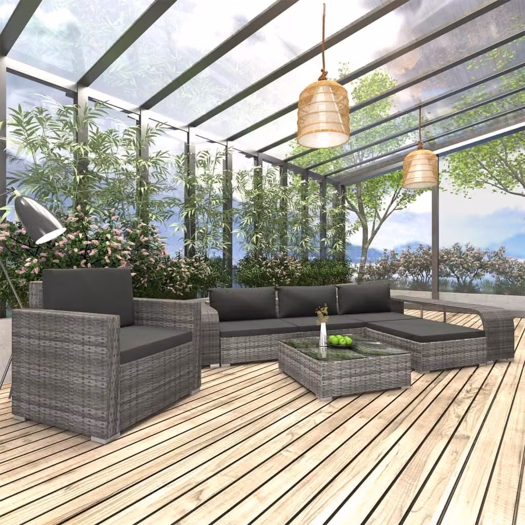Maison Exclusive - Set da giardino 8 pezzi con cuscini in polyrattan grigio