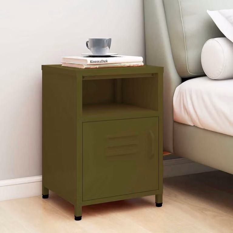 Comodino moderno vidaXL in metallo verde oliva L 35 cm, P 35 cm, H 51 cm
