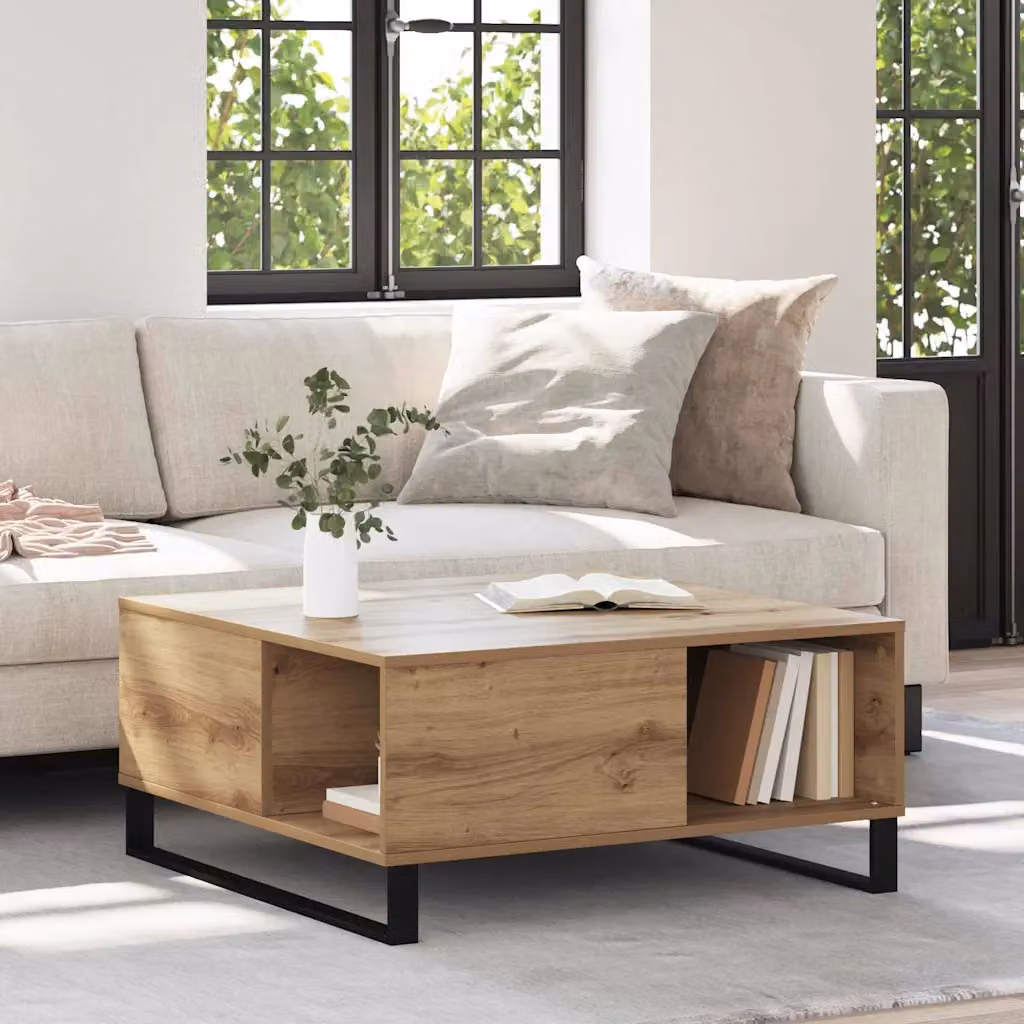 vidaXL Tavolino da salotto moderno in legno e metallo marrone L: 80 cm, P: 80 cm, H: 36,5 cm
