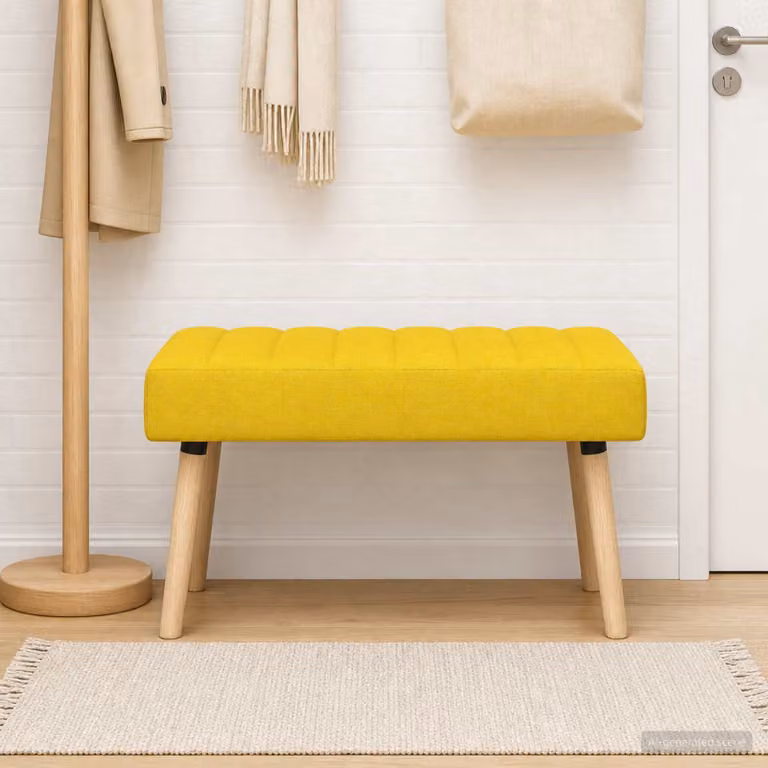 Panchina trapuntata a canale vidaXL in tessuto giallo con struttura in legno di gomma L: 80 cm, P: 40 cm, H: 46 cm