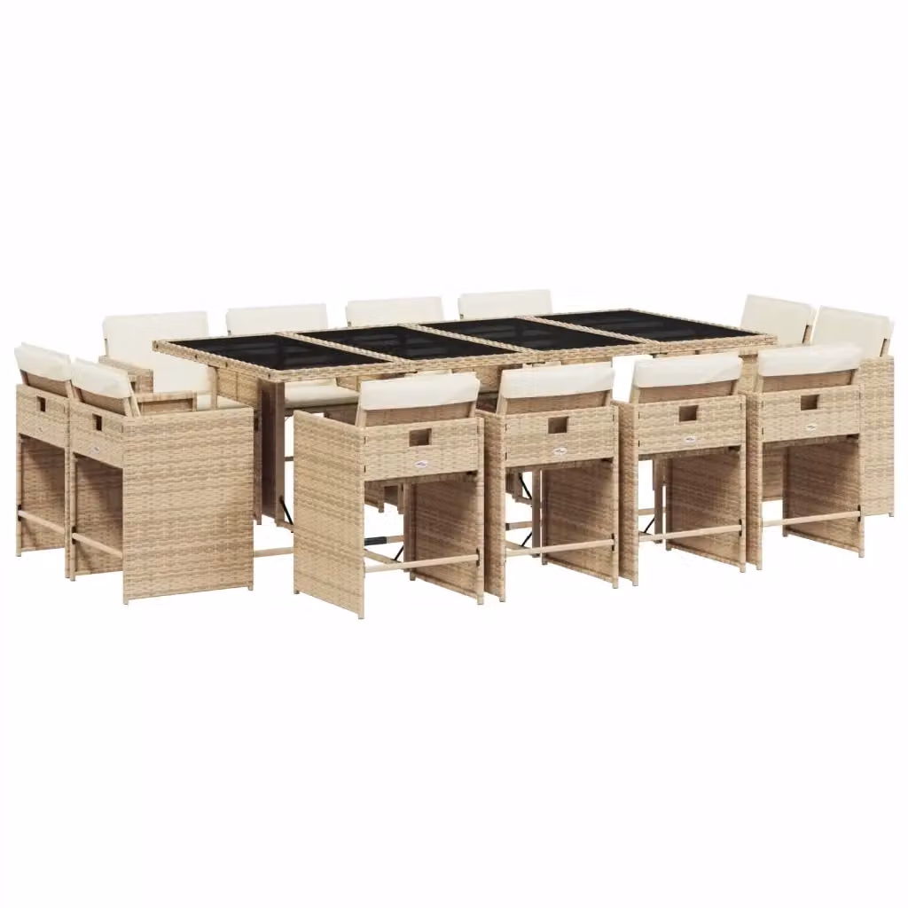 vidaXL Set da Pranzo da Giardino 13 pz in Polyrattan con Cuscini Beige e Piano in Vetro – 2