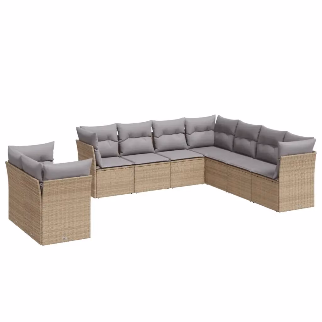 vidaXL Set Divano da Giardino a L 9 pz in Polyrattan con Cuscini Beige e Grigio – 2