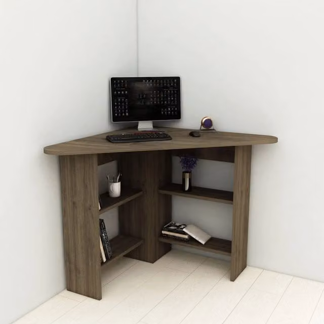 Scrivania angolare moderna DMORA in legno marrone, L/P/H: 80 x 80 x 74 cm – 1