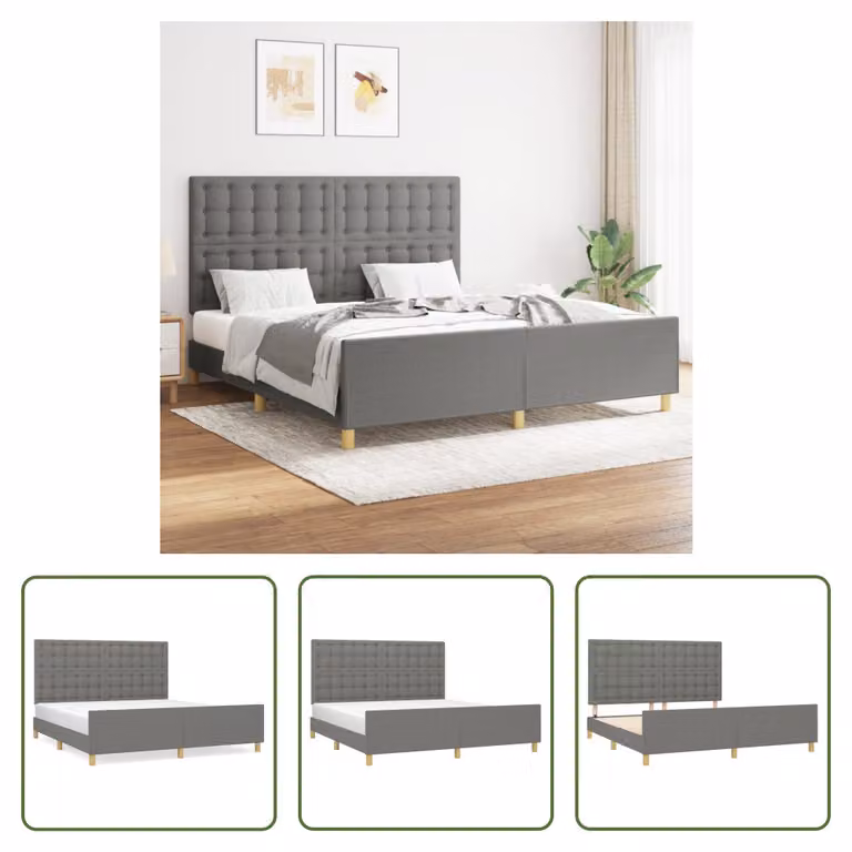 The Living Store Struttura letto con testiera in tessuto grigio scuro 160x200 cm