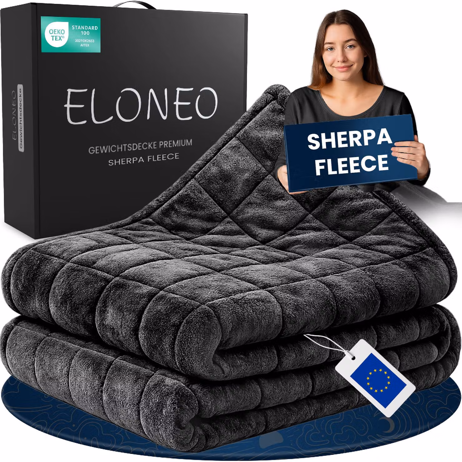ELONEO Coperta ponderata in pile, sherpa, coperta avvolgente con distribuzione uniforme del peso, Weighted Blanket, 200x200 cm, 7 kg, nero