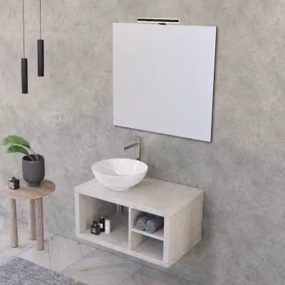 Mobile bagno sospeso Master grigio opaco con lavabo, specchio con illuminazione LED e vani a giorno L: 80 cm, P: 40 cm, H: 50 cm