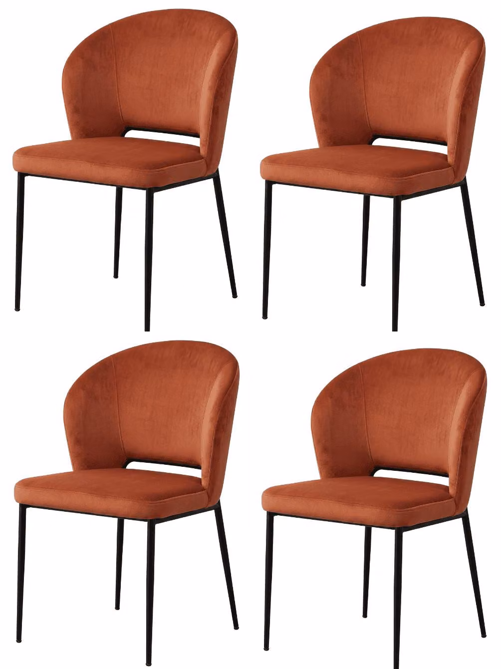 Set di 4 eleganti sedie da pranzo, colore arancione terracotta, tessuto, design moderno