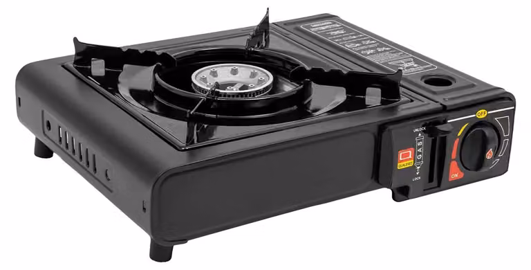 Fornello a butano portatile, accensione elettronica, alta efficienza, colore nero