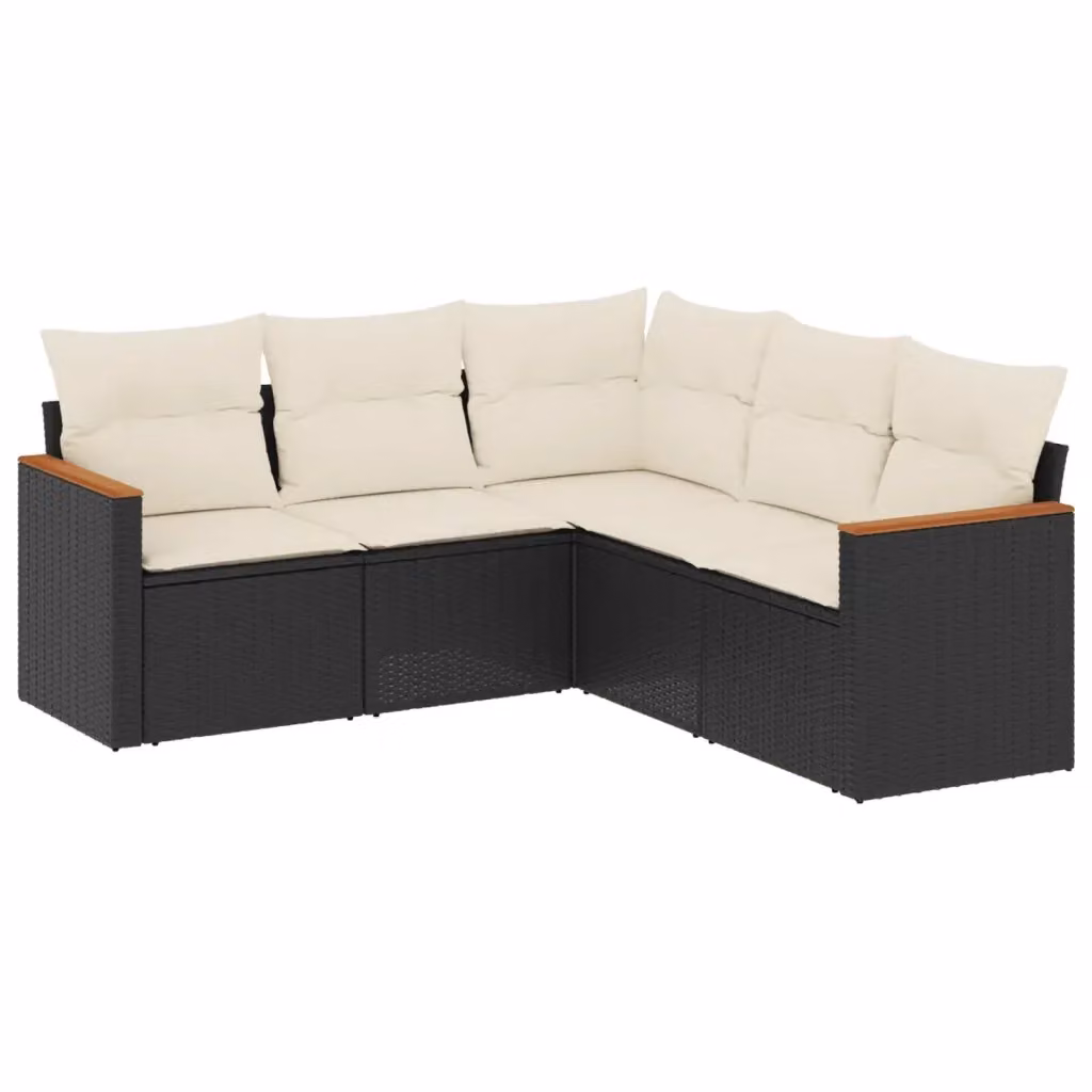vidaXL Set Divani da Giardino 5 pz a Forma L in Polyrattan Nero con Cuscini Imbottiti e Rivestimenti Rimovibili – 2