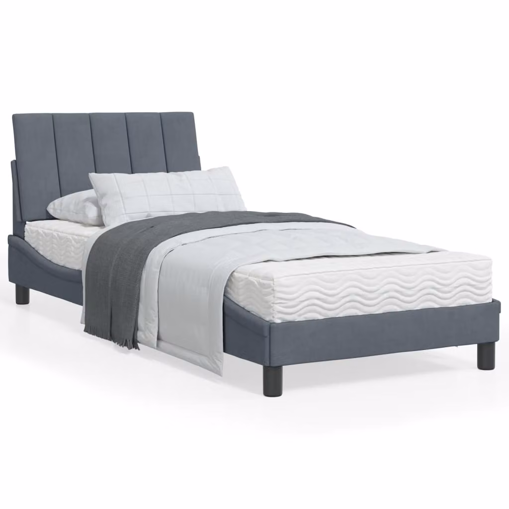 Letto con Materasso Hanko vidaXL in Velluto Grigio Scuro L/P: 90 x 200 cm